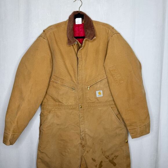 CARHARTT / vintage tan duck canvas fully quilt lined workwear coveralls / 48R - Picture 3 of 16